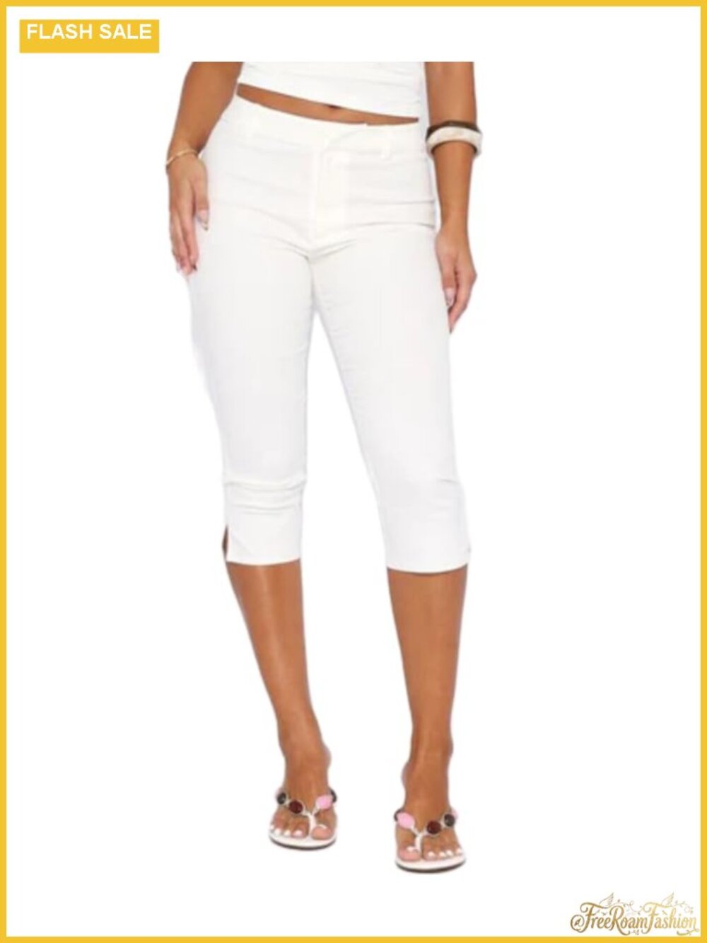 Women Fold Over Capri Leggings Slim Fitted Low Rise Knee Length Workout